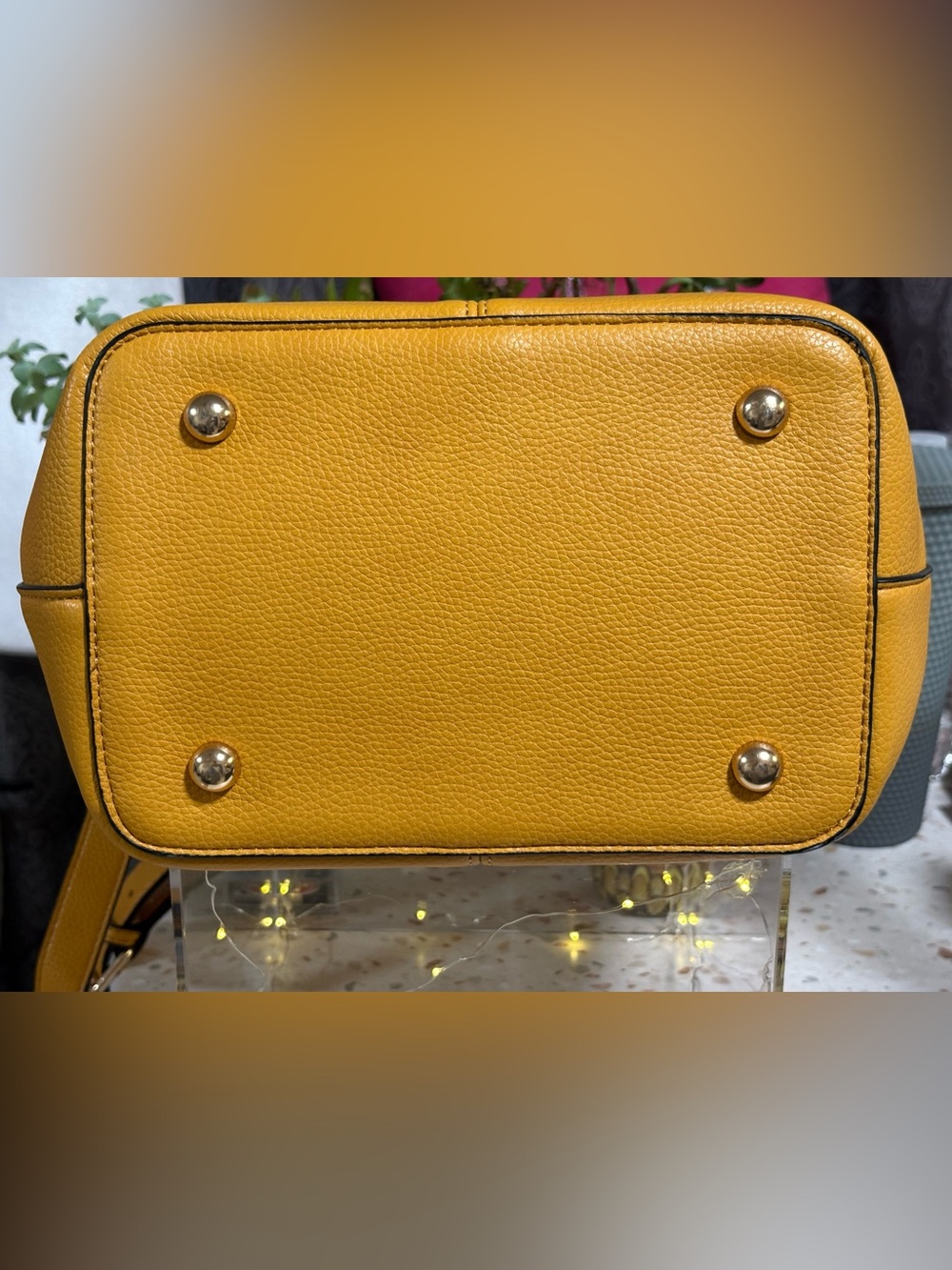 Joy Susan Pebbled Mustard Vegan Leather Classic Hobo Tote - Picture 6 of 17